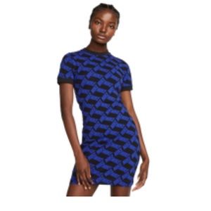 Nike Women Sportswear Gel Essential Printed Bodycon Dress Black/Blue sz L